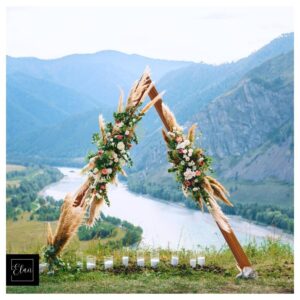 10 FT. Triangle Wooden Wedding Boho Arch Backdrop Brown DIY Rustic Photo Backdrop Heavy Duty Photography Stand Ceremony Outdoor Decoration