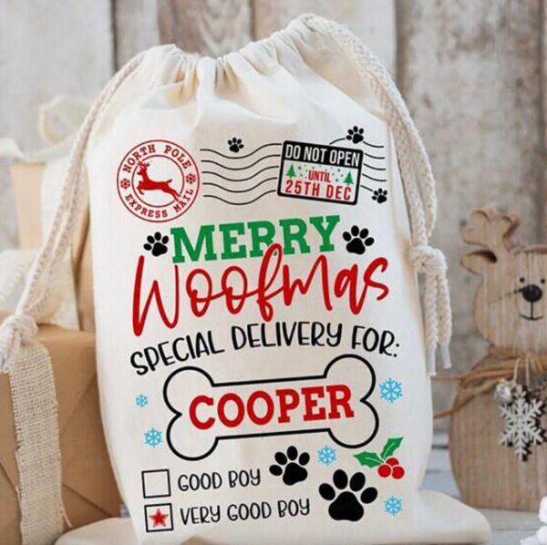 Custom Dog Gift for Christmas, Personalized Dog Gift Bag, Dog Name Sack, Christmas Gift for Dog, Monogram Dog Gift, Christmas Gift for Pets