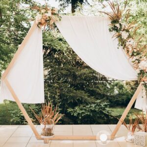 8 Feet Wooden Wedding Arch Backdrop Hexagon Brown DIY Rustic Photo Backdrop Heavy Duty Photography Stand Ceremony Outdoor Decoration Floral