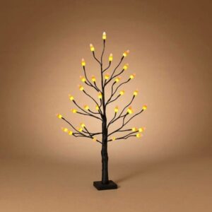 2.5 FT. Candy Corn Lighted Tree Battery Operated LED Lights Halloween Tree with Timer Orange Black Halloween Decor Spooky Decorations Sale