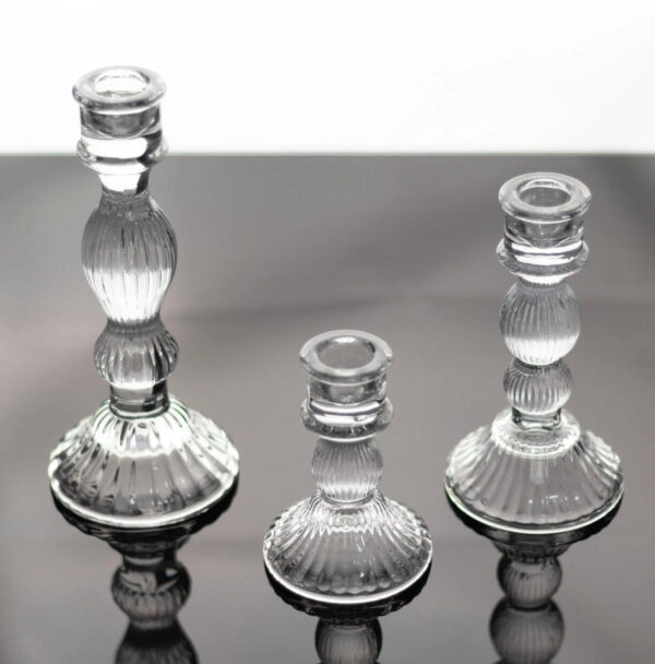 THREE Clear Glass Taper Candle Holder Set Centerpiece Wedding Reception Table Decorations Crystal Decorations Wholesale Housewarming Gift