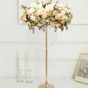 TWO 24" Gold Crystal Flower Stand Wedding Reception Centerpieces Floral Arrangements Floral Pedestals Table Decorations Hanging Crystals