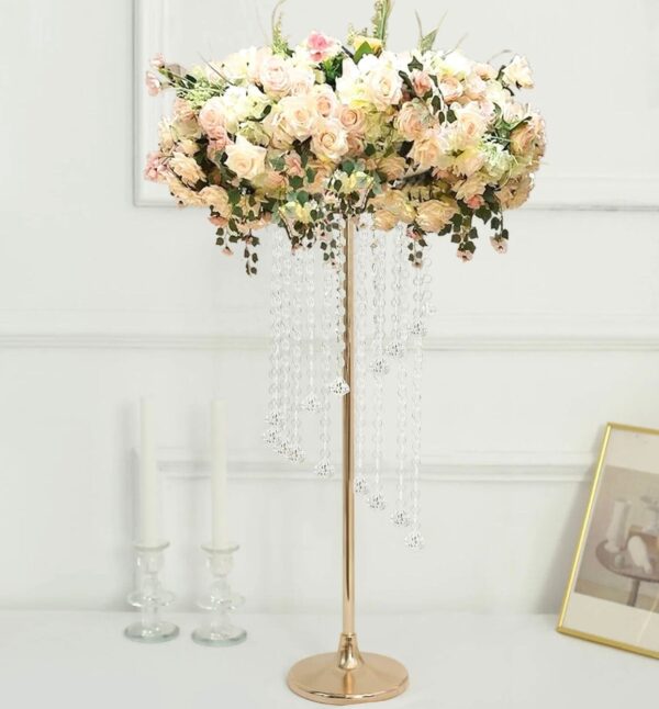 TWO 24" Gold Crystal Flower Stand Wedding Reception Centerpieces Floral Arrangements Floral Pedestals Table Decorations Hanging Crystals