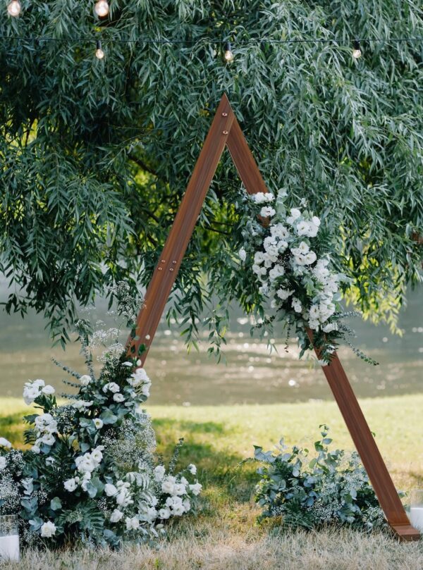 10 FT. Triangle Wooden Wedding Arch Backdrop Brown DIY Rustic Photo Backdrop Heavy Duty Photography Stand Ceremony Outdoor Decoration Floral