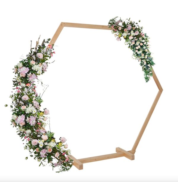 8 Feet Wooden Wedding Arch Backdrop Hexagon Brown DIY Rustic Photo Backdrop Heavy Duty Photography Stand Ceremony Outdoor Decoration Floral