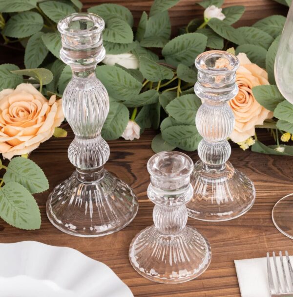 THREE Clear Glass Taper Candle Holder Set Centerpiece Wedding Reception Table Decorations Crystal Decorations Wholesale Housewarming Gift