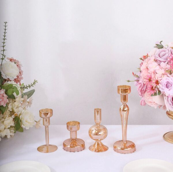 FOUR Gold Glass Taper Candle Holder Wholesale Centerpieces Wedding Reception Table Decorations Crystal Votive Decorations Housewarming Gift