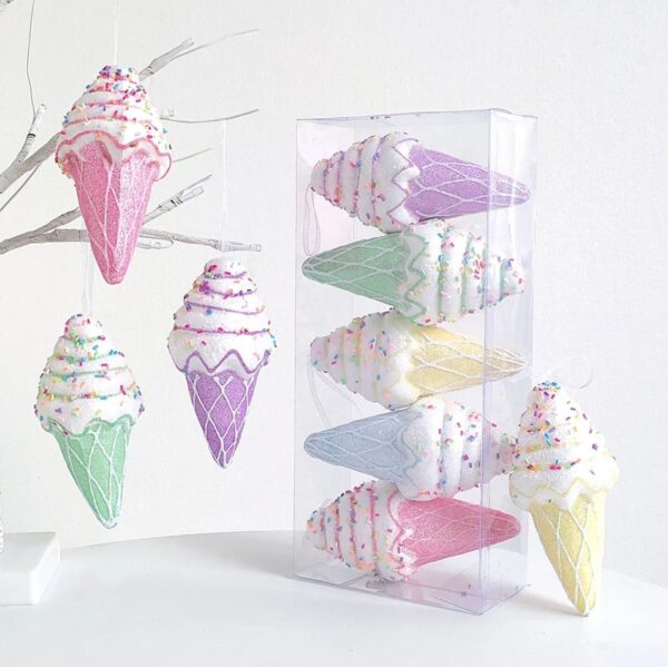 5 Ice Cream Cone Ornaments, Sweet Treats Decor, Hanging Ice Cream Cones, Sweet Tree Decor, Christmas Tree Decor, Ice cream Shop Decor, Saleq