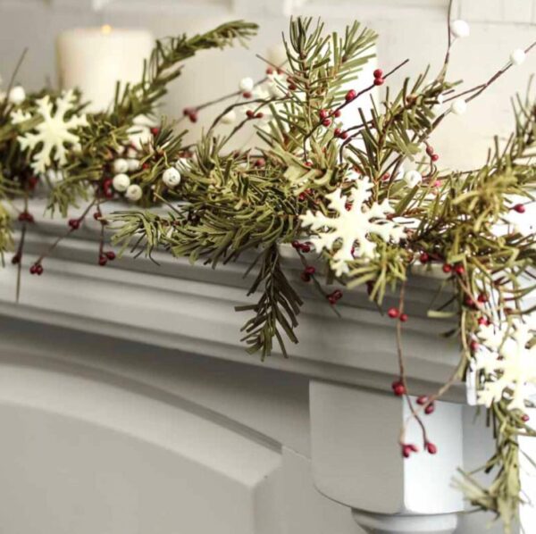 4 FT Rustic Artificial Pine and Snowflake Christmas Holiday Garland Tree Decorations Primitive Garlands Old Decor Wholesale Mantle Fireplace