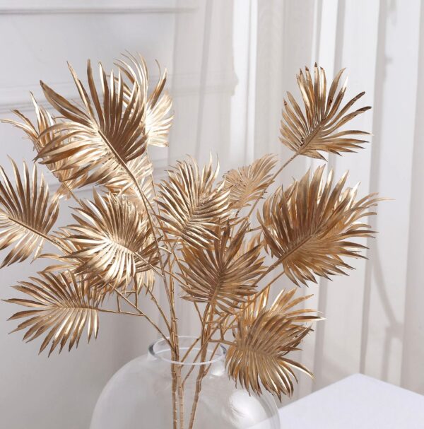 THREE 24" Metallic Gold Artificial Palm Leaf, Gold Branch Vase Filler, Home Decor, Bohemian Glam, Holiday Table Setting, Gold Leaf Spray