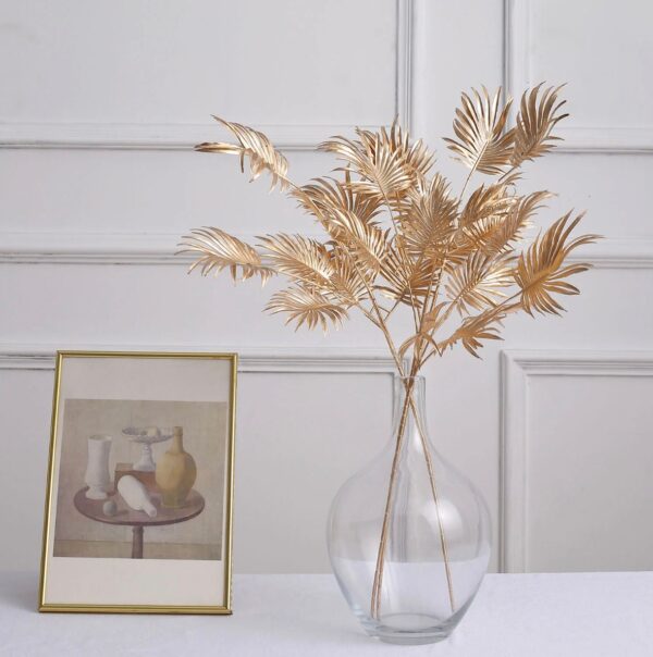 THREE 24" Metallic Gold Artificial Palm Leaf, Gold Branch Vase Filler, Home Decor, Bohemian Glam, Holiday Table Setting, Gold Leaf Spray