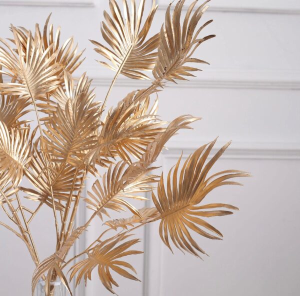 THREE 24" Metallic Gold Artificial Palm Leaf, Gold Branch Vase Filler, Home Decor, Bohemian Glam, Holiday Table Setting, Gold Leaf Spray