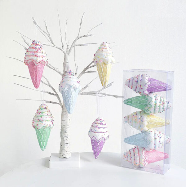 5 Ice Cream Cone Ornaments, Sweet Treats Decor, Hanging Ice Cream Cones, Sweet Tree Decor, Christmas Tree Decor, Ice cream Shop Decor, Saleq