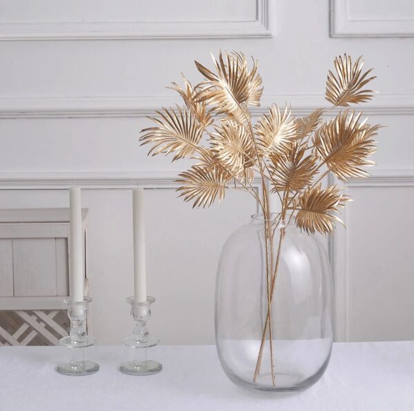 THREE 24" Metallic Gold Artificial Palm Leaf, Gold Branch Vase Filler, Home Decor, Bohemian Glam, Holiday Table Setting, Gold Leaf Spray