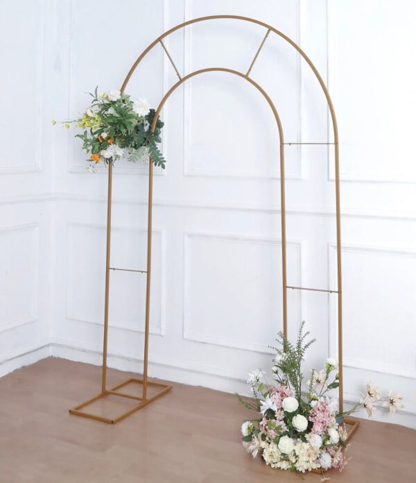 8 FT. Gold Round Wedding Arch, Gold Photo Backdrop, Heavy Duty Photography Stand, Ceremony Outdoor Decoration, Floral Arch, Balloon Frame