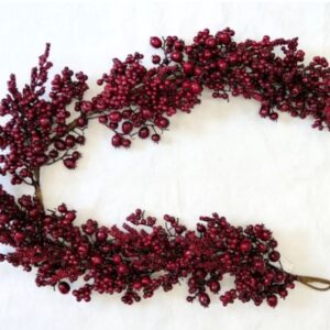 48 Inch Deep Red Berry Christmas Garland, Burgundy Berries, Holiday Garland, Tree Decorations, Primitive Decor, Mantle Fireplace Decorations