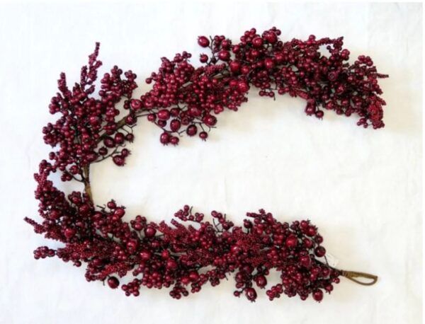 48 Inch Deep Red Berry Christmas Garland, Burgundy Berries, Holiday Garland, Tree Decorations, Primitive Decor, Mantle Fireplace Decorations