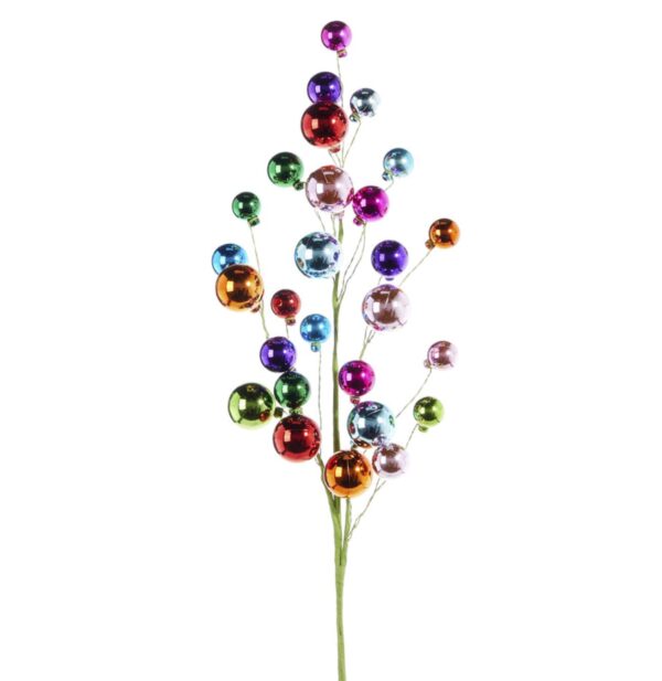 31 Inch Multi Color Ball Spray, Christmas Tree Decorations, Ornament Ball Spray, Wholesale Decor, Whimsical Colorful Rainbow Picks, Floral