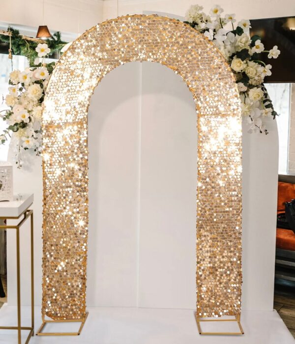 8 FT. Sequin Gold Wedding Arch Cover, Gold Photo Backdrop, Large Sequin Arch Stand Cover, Ceremony Decoration, Floral Arch, Sparkly Arch