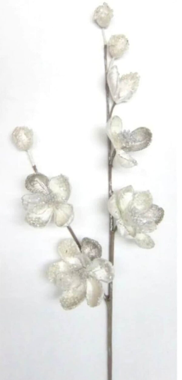 35" Crystal Encrusted Magnolia Stem, Crystal Spray, Christmas Tree Decorations, Crystal Picks, Crystal Floral Sprays, Holiday Florals, Sale