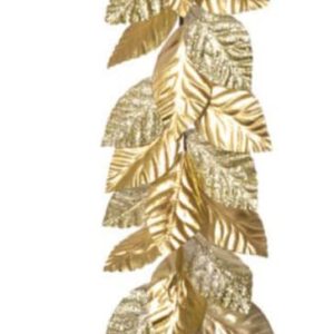 59" Gold Leaf Glitter Garland, Artificial Leaf Decor, Gold Branches, Metallic Magnolia, Glam Christmas, Holiday Table Setting, Fireplace