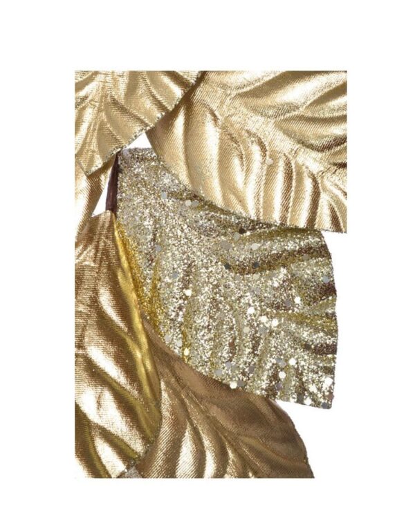 59" Gold Leaf Glitter Garland, Artificial Leaf Decor, Gold Branches, Metallic Magnolia, Glam Christmas, Holiday Table Setting, Fireplace