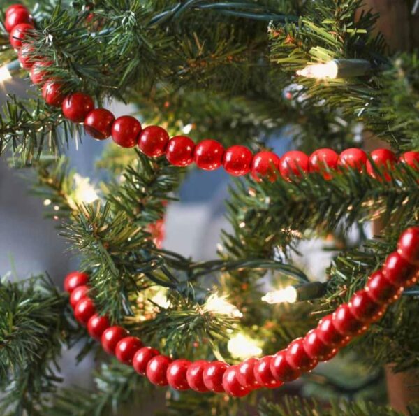 9 FT. Red Wooden Bead Garland Christmas Tree Decorations Primitive String Garlands Old Decor Balls Wholesale Garlands Farmhouse Wooden Beads