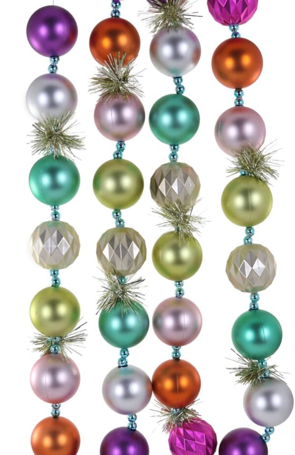 72" Glass Ball Bead Garland, Christmas Tree Decorations, Ornament String Garlands, Wholesale Decor, Whimsical Colorful Rainbow Garland