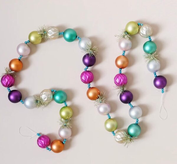 72" Glass Ball Bead Garland, Christmas Tree Decorations, Ornament String Garlands, Wholesale Decor, Whimsical Colorful Rainbow Garland