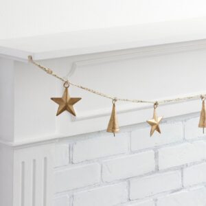 48" Gold Metal Star and Bell Garland, Gold Metallic Stars, Farmhouse Decor, Christmas Holiday Table Setting Mantle Fireplace, Gold Wire