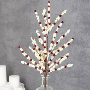 TWO 26" Faux Popcorn Cranberry Spray Pick, Christmas Tree Decorations, Artificial Primitive String Old Decor, Popcorn Christmas Florals