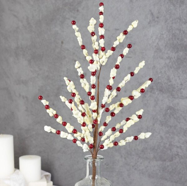 TWO 26" Faux Popcorn Cranberry Spray Pick, Christmas Tree Decorations, Artificial Primitive String Old Decor, Popcorn Christmas Florals