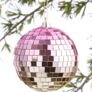 4" Pink Ombre Mirror Disco Ball, Hanging Glass Mirrored Ball, Pink Disco Decorations, Party Groovy 70s Theme Retro Dance, Valentines Day