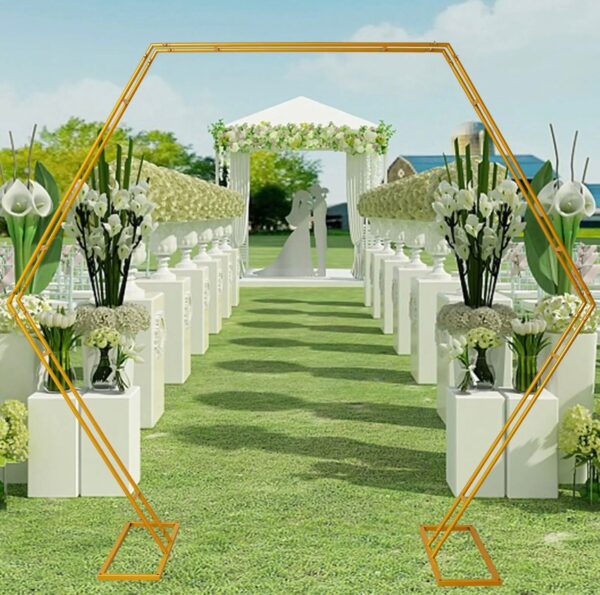 7 FT. Gold Hexagon Wedding Arch, Gold Geometric Backdrop, DIY Photo Backdrop, Photography Stand, Ceremony Outdoor Decoration, Floral Arch