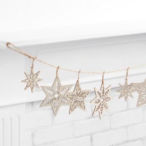 44" Wood Cutout Star Garland, Wooden Stars, Farmhouse Decor, Christmas Holiday Table Setting Mantle Fireplace, Star Shape Garland, Rustic