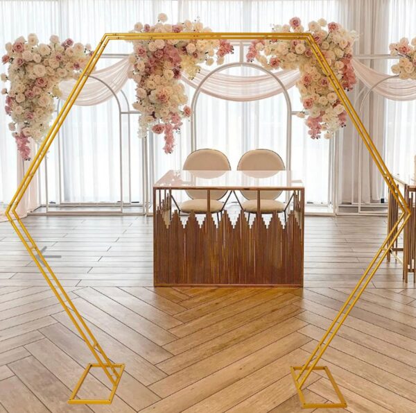 7 FT. Gold Hexagon Wedding Arch, Gold Geometric Backdrop, DIY Photo Backdrop, Photography Stand, Ceremony Outdoor Decoration, Floral Arch