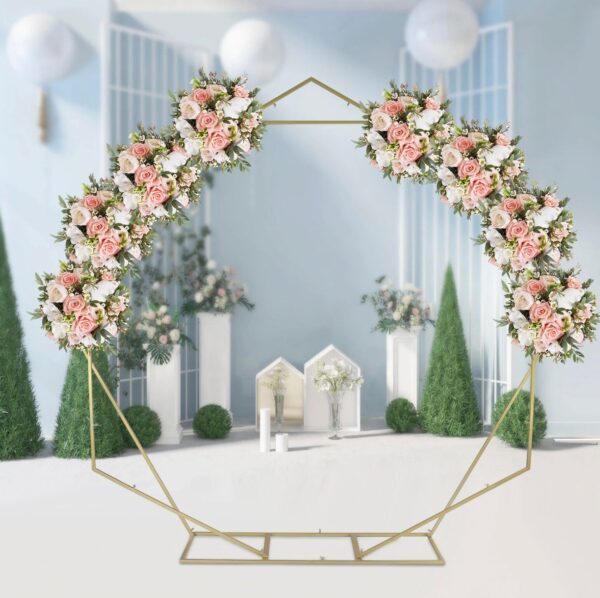 8 FT. Gold Double Hexagon Wedding Arch, Gold Geometric Backdrop, DIY Photo Backdrop, Photography Stand, Ceremony Outdoor Decor, Floral Arch