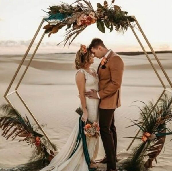 8 FT. Gold Double Hexagon Wedding Arch, Gold Geometric Backdrop, DIY Photo Backdrop, Photography Stand, Ceremony Outdoor Decor, Floral Arch