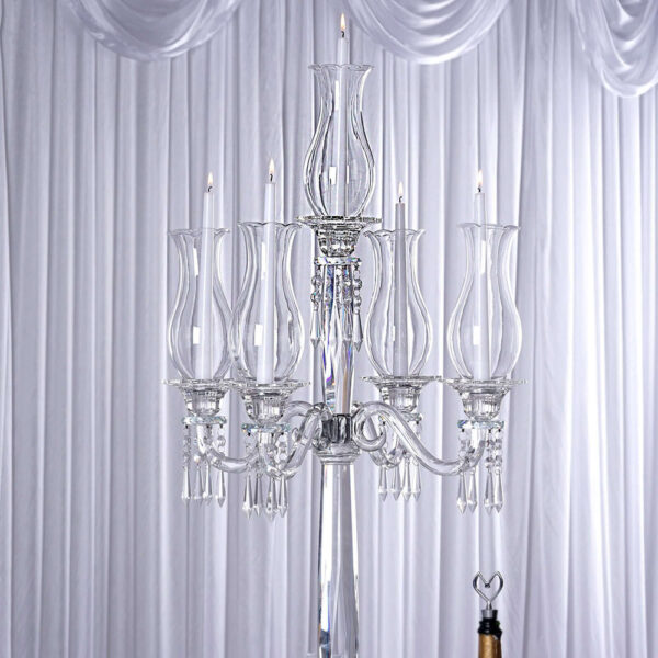 40 inch Five Arm Premium Crystal Glass Taper Candle Holder Candelabra