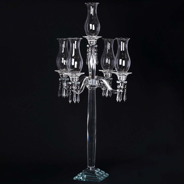 40 inch Five Arm Premium Crystal Glass Taper Candle Holder Candelabra