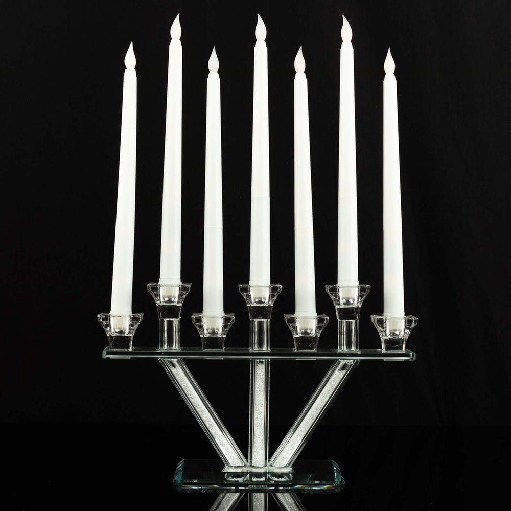 12″ Crystal Glass Hanukkah Candelabra, Seven Taper Candle Stick Holder Stand Jewish Menorah