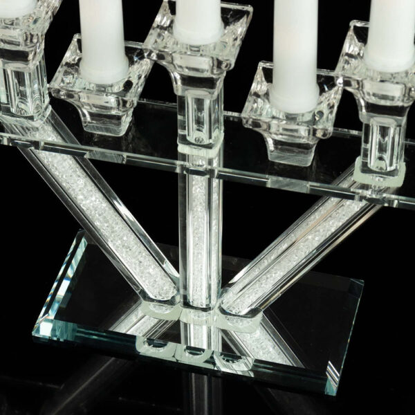 12″ Crystal Glass Hanukkah Candelabra, Seven Taper Candle Stick Holder Stand Jewish Menorah
