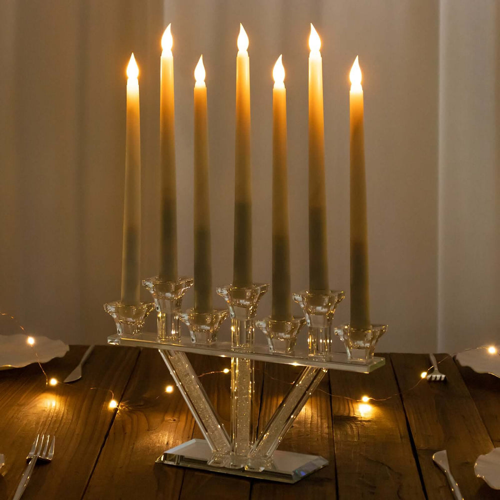 12″ Crystal Glass Hanukkah Candelabra, Seven Taper Candle Stick Holder Stand Jewish Menorah