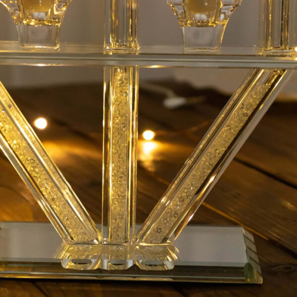 12″ Crystal Glass Hanukkah Candelabra, Seven Taper Candle Stick Holder Stand Jewish Menorah