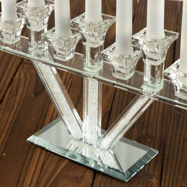 12″ Crystal Glass Hanukkah Candelabra, Seven Taper Candle Stick Holder Stand Jewish Menorah