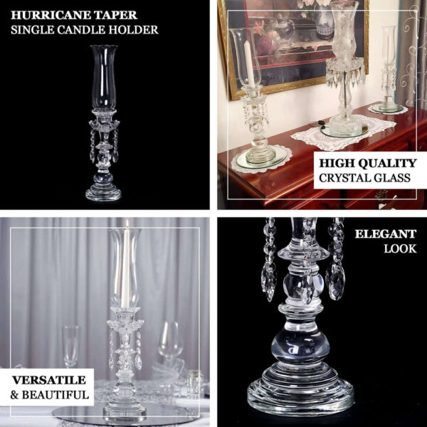 20” Premium Single Crystal Glass Hurricane Candle Taper Candlestick Holder