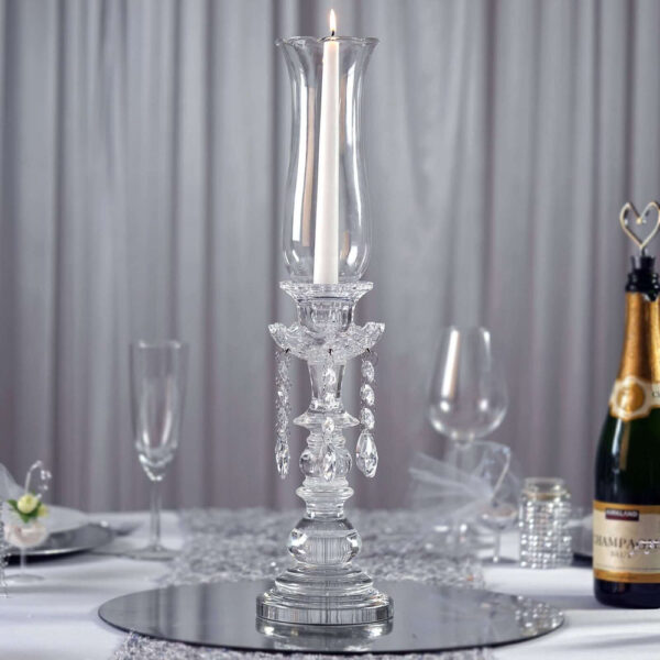 20” Premium Single Crystal Glass Hurricane Candle Taper Candlestick Holder