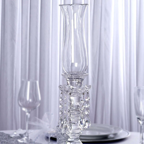 20” Premium Single Crystal Glass Hurricane Candle Taper Candlestick Holder