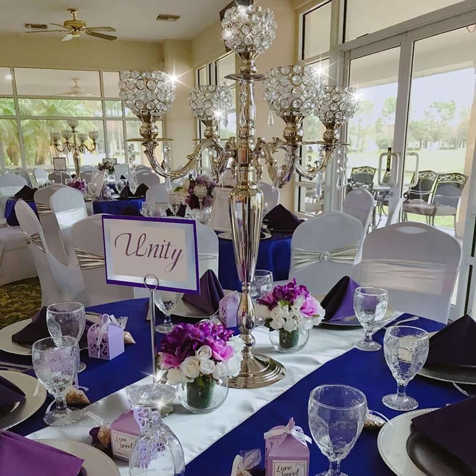 25” Five Arm Gold Crystal Beaded Globe Metal Candelabra Candle Holder