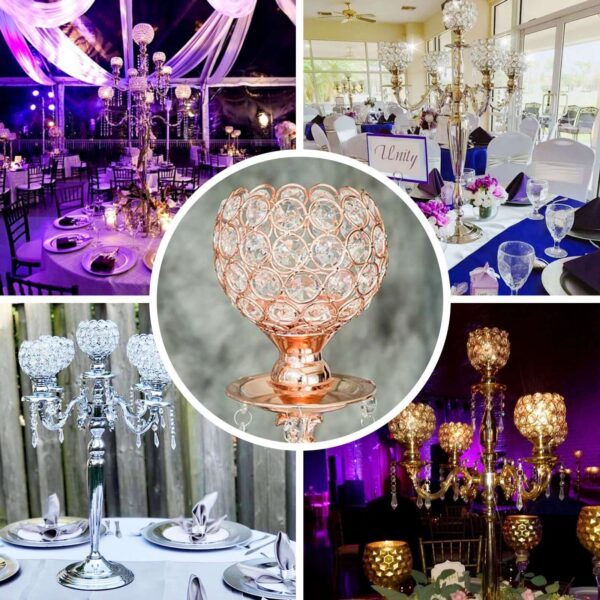 25” Five Arm Gold Crystal Beaded Globe Metal Candelabra Candle Holder